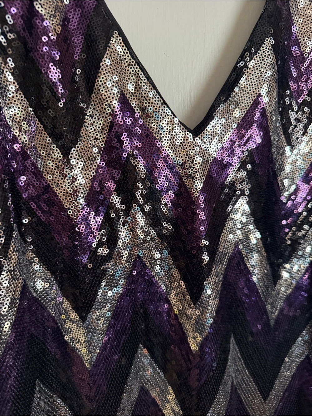Snap Black & Purple Sequin Chevron V-Neck Mini Dress - Picture 5 of 5